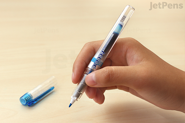 Leave the pen tip down until the feed is saturated with ink.