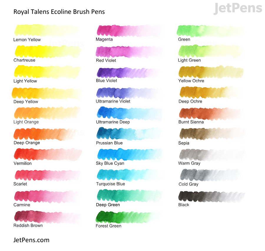 royal talens ecoline watercolor brush pen 30 color ecoline color chart