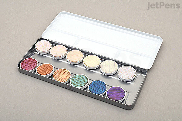 FCLUB Empty Watercolor Palette Paint Tin with 21Pcs Watercolor Full Pans