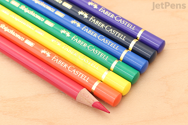Seven representative colors of the Faber-Castell Polychromos colored pencils.