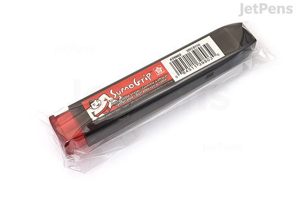 A Sakura Sumo Grip retractable eraser in its black and red plastic case, shown at an angle on a white background.