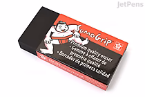 A rectangular eraser in black and red packaging labeled "Sakura Sumo Grip Eraser B300," featuring an illustration of a sumo wrestler on the front. The packaging highlights that it is a premium quality eraser.