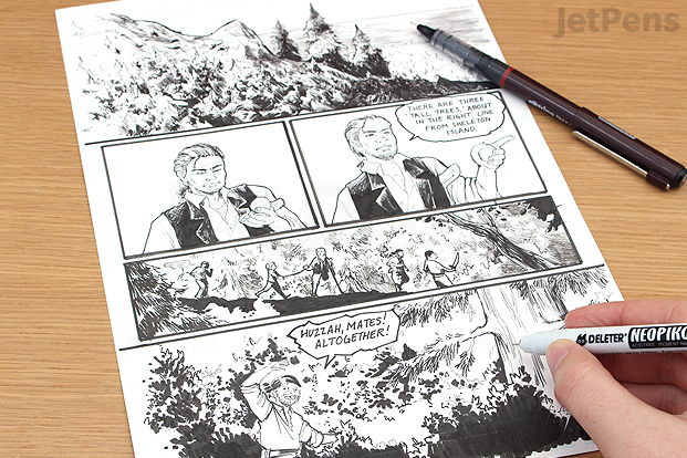 Fineliners can render tiny details and bold lines for vivid comic art.