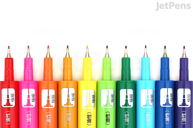 A rainbow of pen tips
