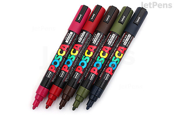  Uni Posca Paint Marker PC-5M - Medium Point - Dark Colors - 5  Color Bundle