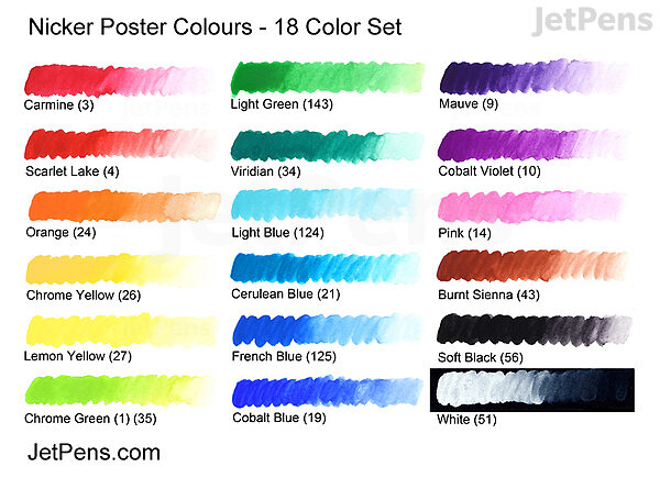 Nicker Poster Colour - 20 ml Tube - 18 Color Set