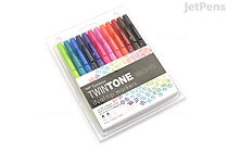 Tombow TwinTone Double-Sided Marker - 0.3 mm / 0.8 mm - Brights - 12 Color Set - TOMBOW 61500