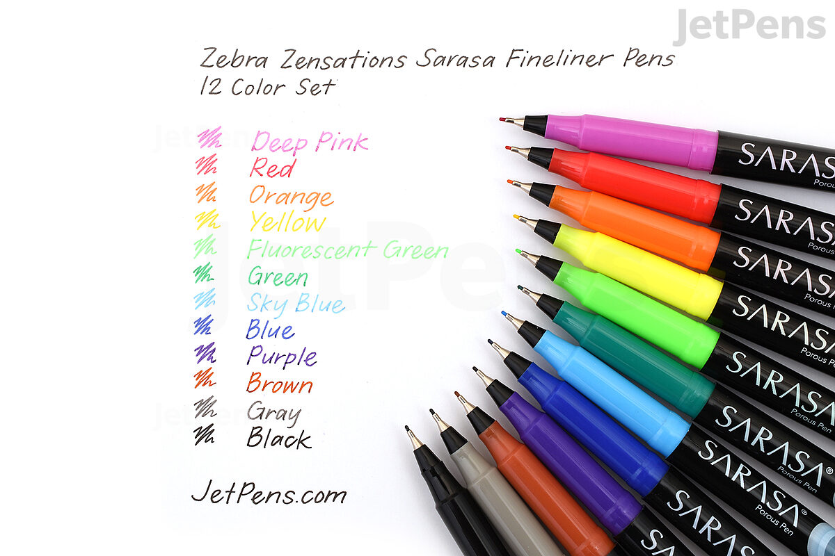 Zebra Pen 67012 Sarasa Porous Pen, 0.8 mm, Fine, Assorted Ink - Set of 12