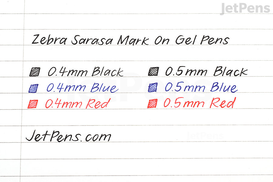 Zebra Mark On Gel Pen colors and tip sizes