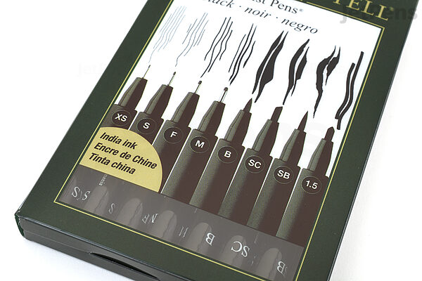 Faber Castell Artist Pack of 8 Assorted Sizes, 8-Pitt Pens in Black, 8 Count