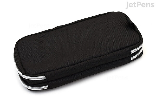 Dual Compartments Pencil Case with Mesh Pockets (Black White