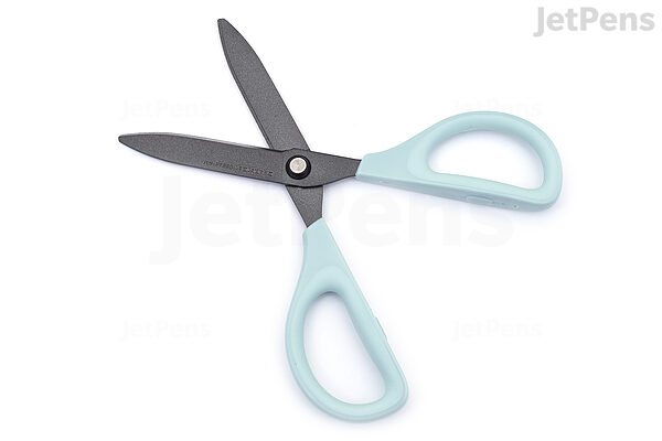 HARAC Japanese Office Scissors with Stand Up Holder, Made in JAPAN,  Standing Table Scissors for Desk, Non Stick Fluorine Coating Blade, White