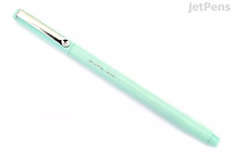 A fine-point Marvy Le Pen marker pen in pastel peppermint color with a white clip on the cap.
