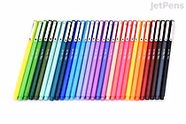 A set of 30 fine-point marker pens arranged in a row, displaying a gradient of colors from green, yellow, blue, purple, pink, red, orange, to black.