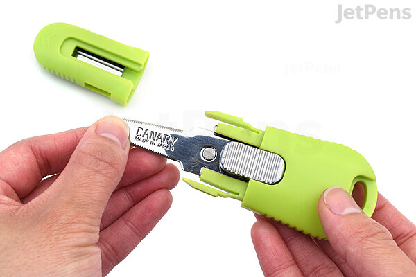 CANARY Box Cutter Retractable Blade, Mini Box Opener Tool [Non-Stick  Fluorine Coating Blade], Made in JAPAN, Green (DC-15F-1)