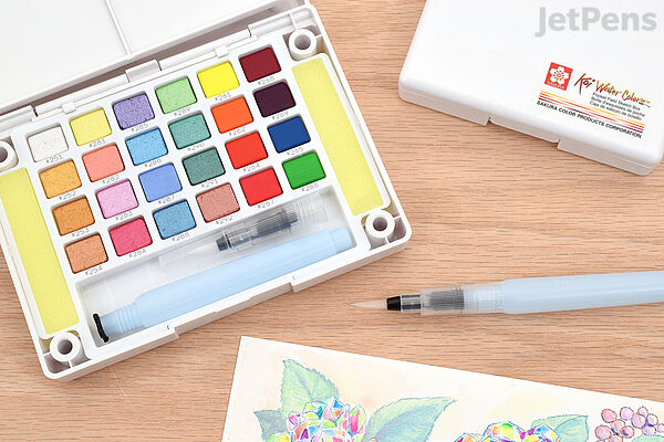 48 Watercolor Paints Set, Art Supplies Portable Watercolor Paint Kit - 2 Refillable Special Water Brush Pens, Sponge and Watercolor Palette