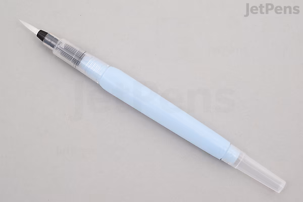 Water brush pen with a transparent body and a white grip section, designed for watercolor painting.