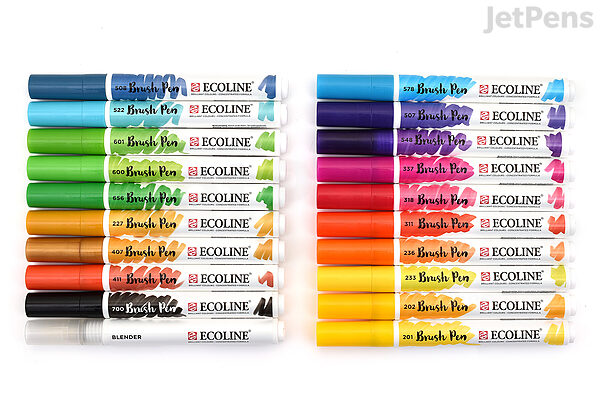 Royal Talens Ecoline Liquid Watercolour Drawing Painting Brush Pens - Set  of 10 Assorted Colours in Wallet + Blender Pen