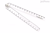 Clear plastic Midori Multi Ruler measuring 30 cm, designed with two connected arms that can pivot, allowing for adjustable angles and versatile measuring.
