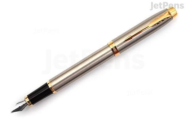 Parker IM Fountain Pen - Brushed Metal with Gold Trim - Medium Nib