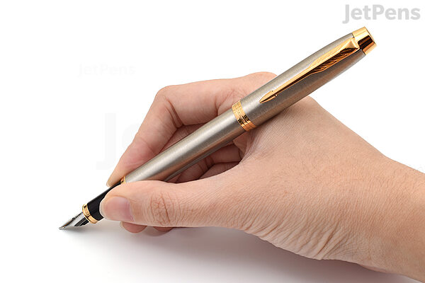 Parker IM Fountain Pen - Brushed Metal with Gold Trim - Medium Nib