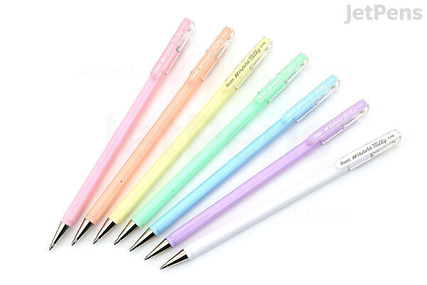 Pentel Hybrid Milky K108 0.8mm Pastel Gel Roller Pens 7 COLORS SET. 
