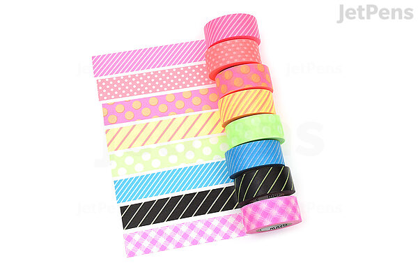 Mark's Masté Washi Tape - Basic Visible Neon - Pattern Mix - Pack of 8
