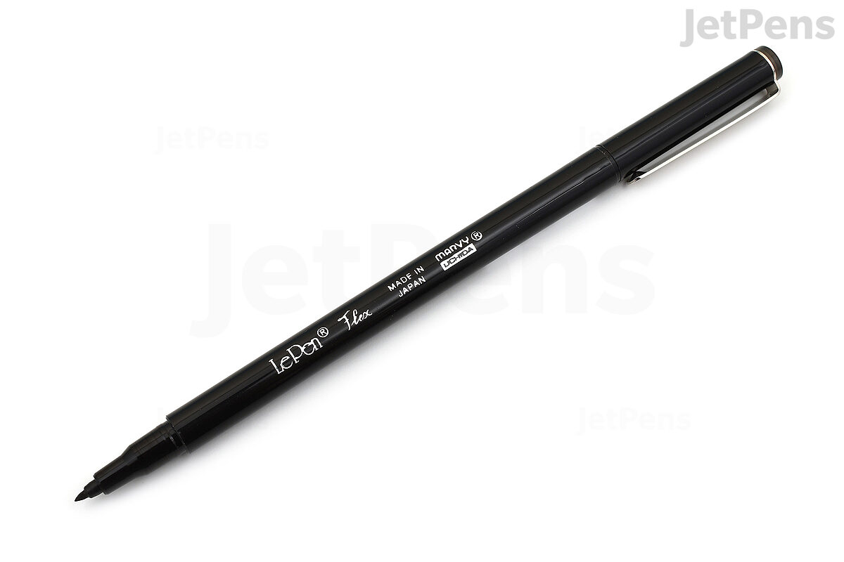Marvy LePen Flex Brush Tip Pen Set - Brush Pen Point Style - Black, Red,  Blue, Green, Brown, Dark Gray - Black, Red, Blue, Green, Brown, Dark Gray  Barrel - Rubberized Tip - 6 / Set - Filo CleanTech