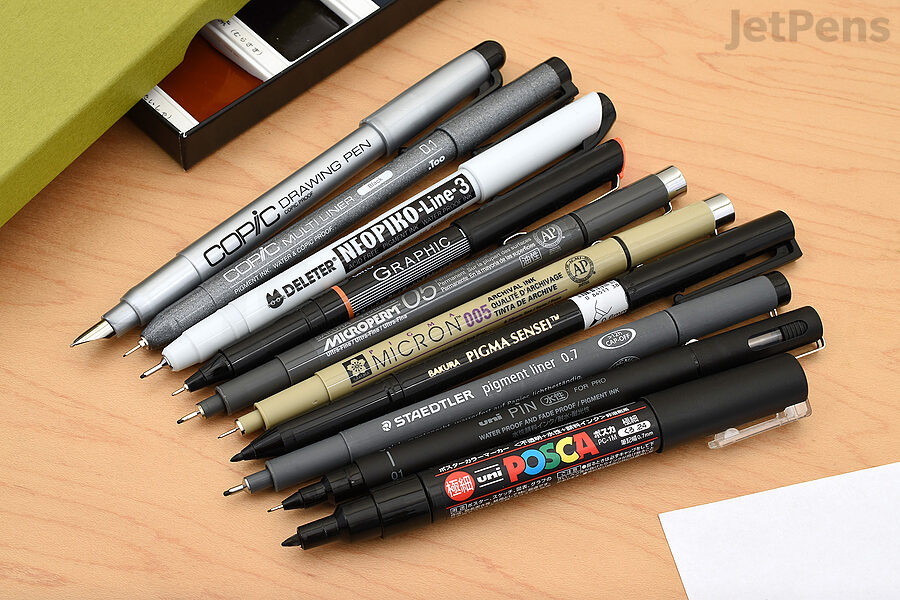 The Waterproof Drawing Pen Sampler lets you try ten of the best waterproof pens available.