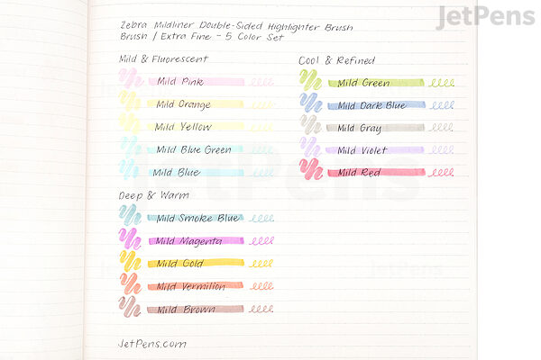 Zebra Mildliner Brush 5 Color Set, Slightly Fluorescent Color WFT8-5C