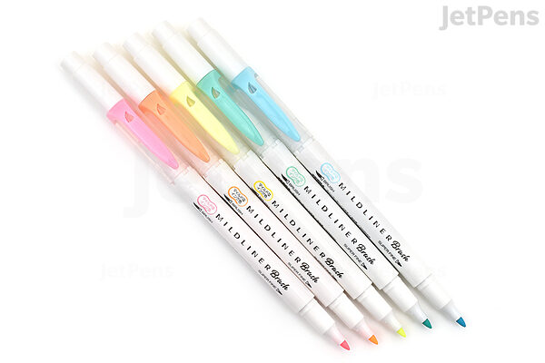 Zebra Mildliner Double-Ended Brush Pen Set of 5- Fluorescent