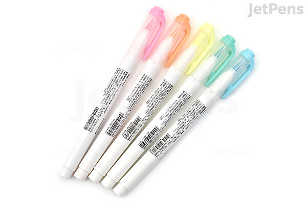 New Zebra Midliner Brush Pen & Marker Fluorescent set 5-pk Water resistant