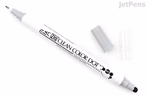 Double-sided Kuretake ZIG Clean Color Dot marker in platinum, featuring a fine tip on one end and a round dot tip on the other, designed for precise coloring and dotting in art and craft projects.
