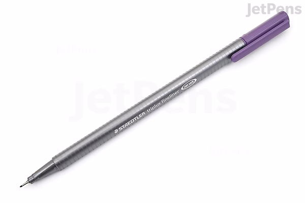 A Staedtler Triplus Fineliner pen with a 0.3 mm tip in lilac color, featuring a slim, silver barrel and a matching lilac cap.