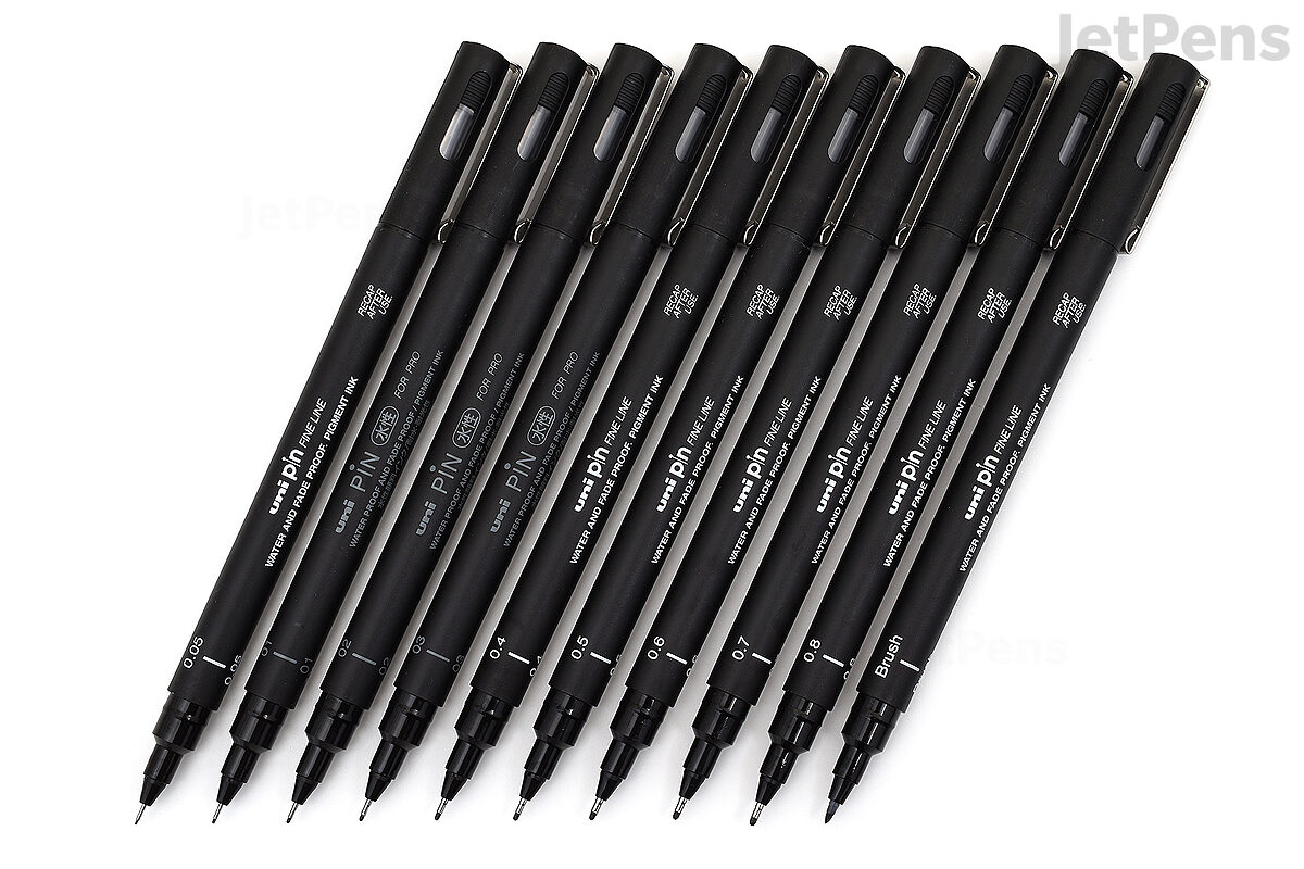 Uni Ball Pin Drawing Pen Pigment Liner Set Black ink 0.05mm to 0.8mm - Set  of 6