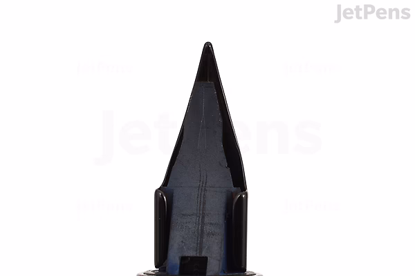 Close-up view of the fine nib of a LAMY Lx Marron fountain pen, showing the black metal tip and engraved details.