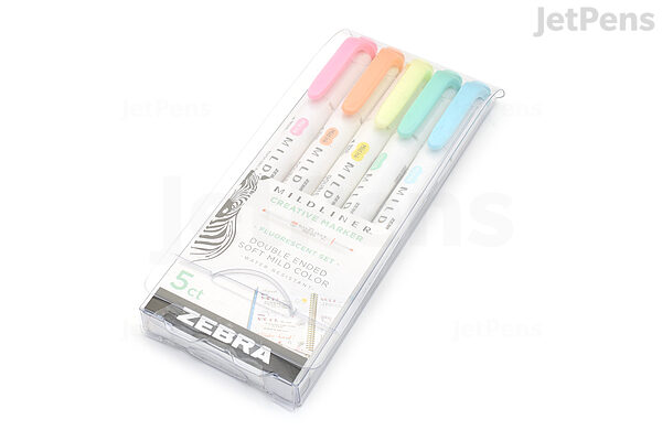 Zebra Mildliner Double Ended Creative Markers - Fluorescent and Cool  Colors, Set of 10