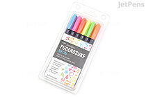 Tombow Fudenosuke Brush Pen - Hard - 6 Neon Color Set - TOMBOW 56437