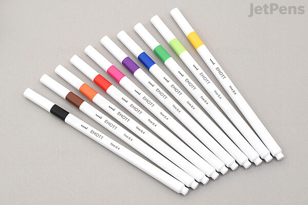 Uni-Ball emott Porous Point Pen, Stick, Fine 0.4 mm, Assorted Ink Colors, White Barrel, 10/Pack