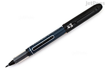 Image of a Pilot Shunpitsu Pocket Brush Pen with a hard black tip and a dark blue and black body. The pen has a clip on its cap for attaching to pockets or notebooks.