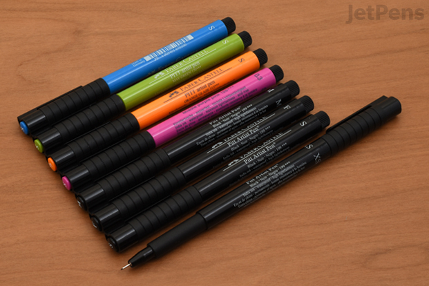 A lineup of select colors and sizes of Standard Faber-Castell PITT Artist Pens.