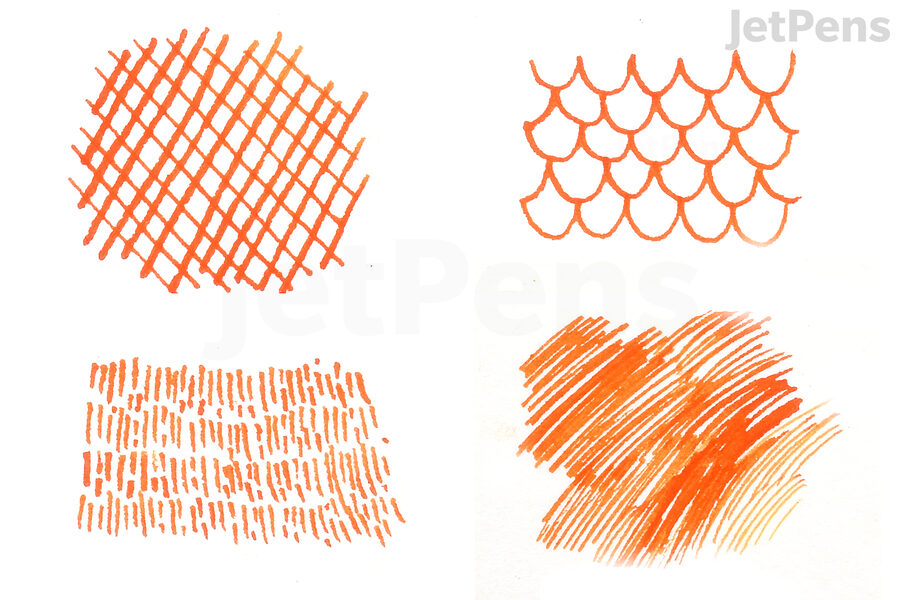 Four drawing techniques showing different textures.