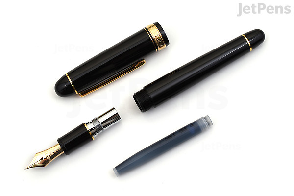 PLATINUM Japanse vulpen #3776 Century Gold Trim Black in Black UEF/Zwart/0, 18-0,24 mm/handgemaakt/veer van 14-karaats goud/met geschenkdoos/vulpen PLATINUM Japanse vulpen #3776 Century Gold Trim Black in Black UEF/Zwart/0, 18-0,24 mm/handgemaakt/veer van 14-karaats goud/met geschenkdoos/vulpen