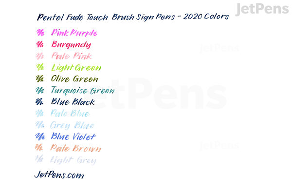 Pentel Fude Touch Brush Sign Pen - 2020 New Colors - 12 Color Bundle
