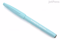A pale blue Pentel Fude Touch Brush Sign Pen with its cap on, shown against a white background.