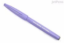 A blue violet Pentel Fude Touch Brush Sign Pen with its cap on, shown against a white background.