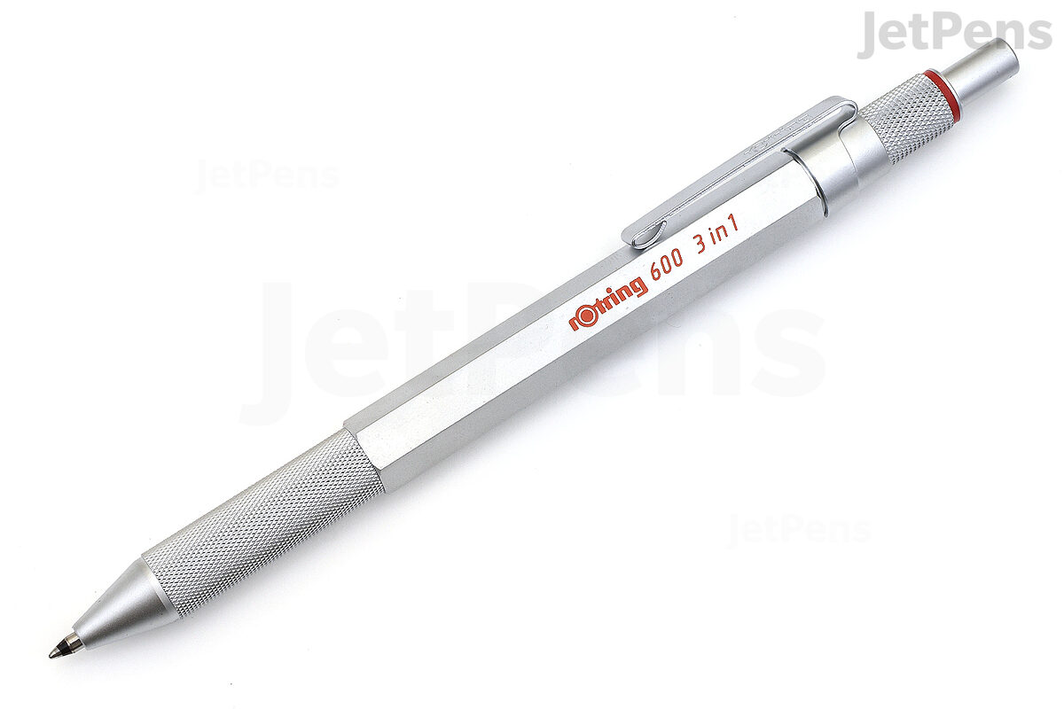 Rotring 600 3-in-1 2 Color Fine Ballpoint Multi Pen + 0.5 mm Pencil -  Silver