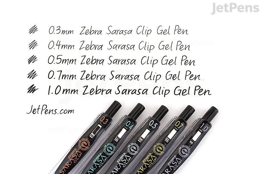 Zebra Sarasa Gel Pens come in a variety of tip sizes.