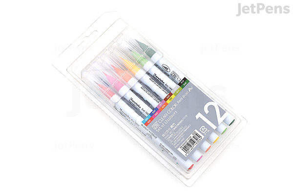 Kuretake Clean Color Real Brush Pen, Assorted Color - 12 count
