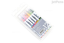 Kuretake ZIG Clean Color Real Brush Pen - 12 Color Set - KURETAKE RB-6000AT-12VA
